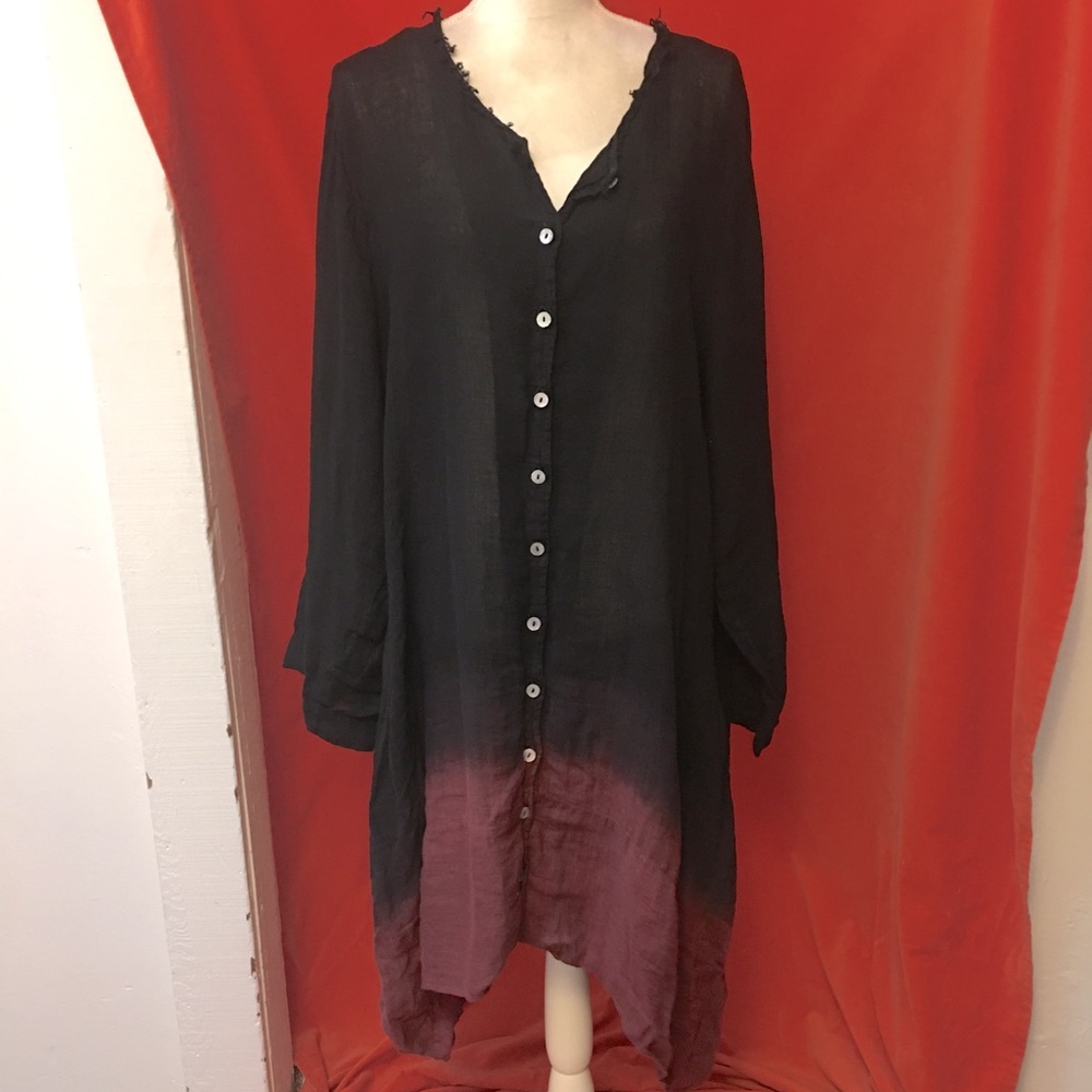Luna Luz midi shift dress black red ombré linen large